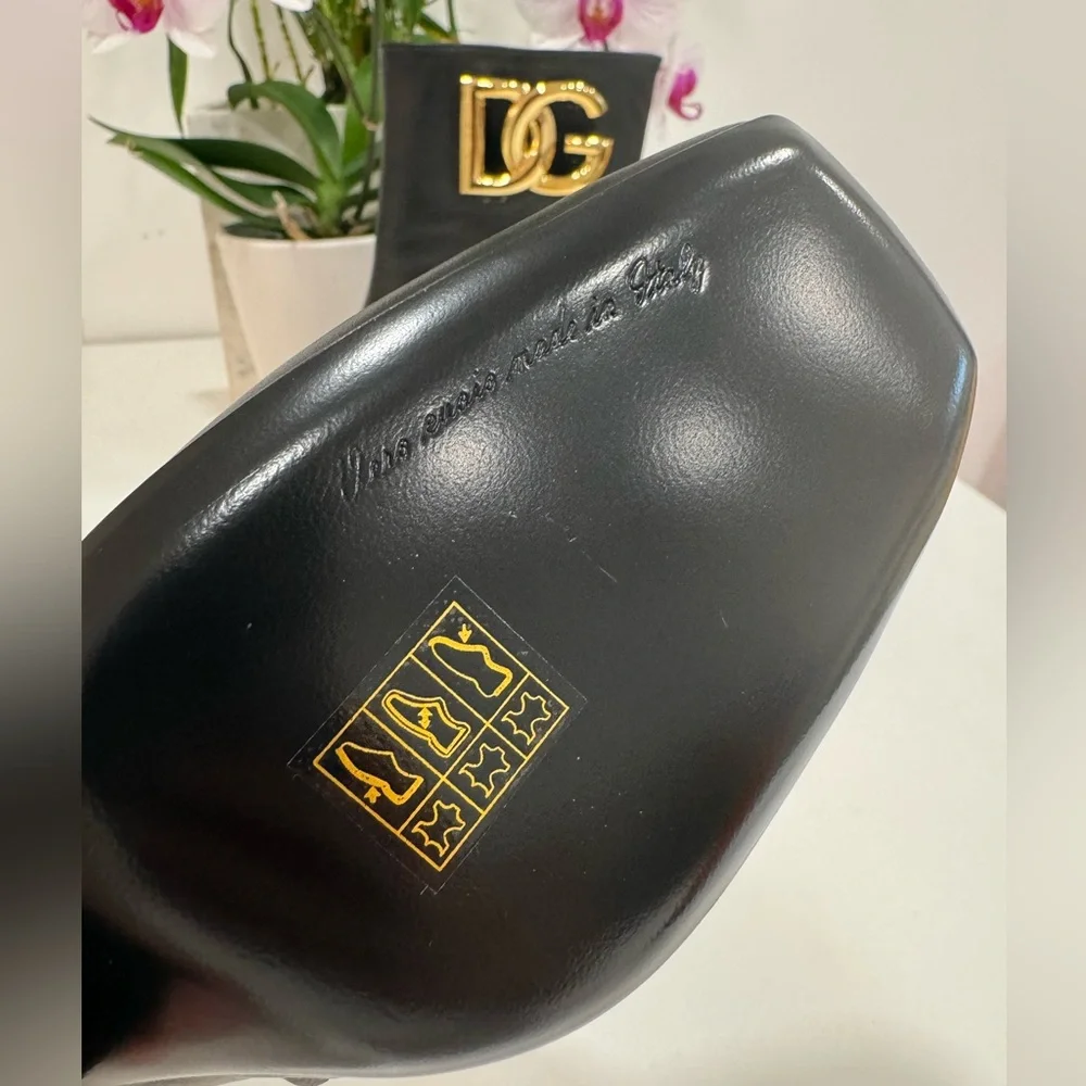 Dolce and Gabbana Gold Logo Black Nappa leather ankle boots